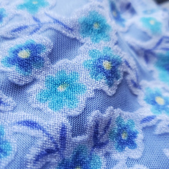 VTG 70s Blue Floral Chain Pattern Open Front Mesh Blouse Handmade Sz L - Picture 7 of 7